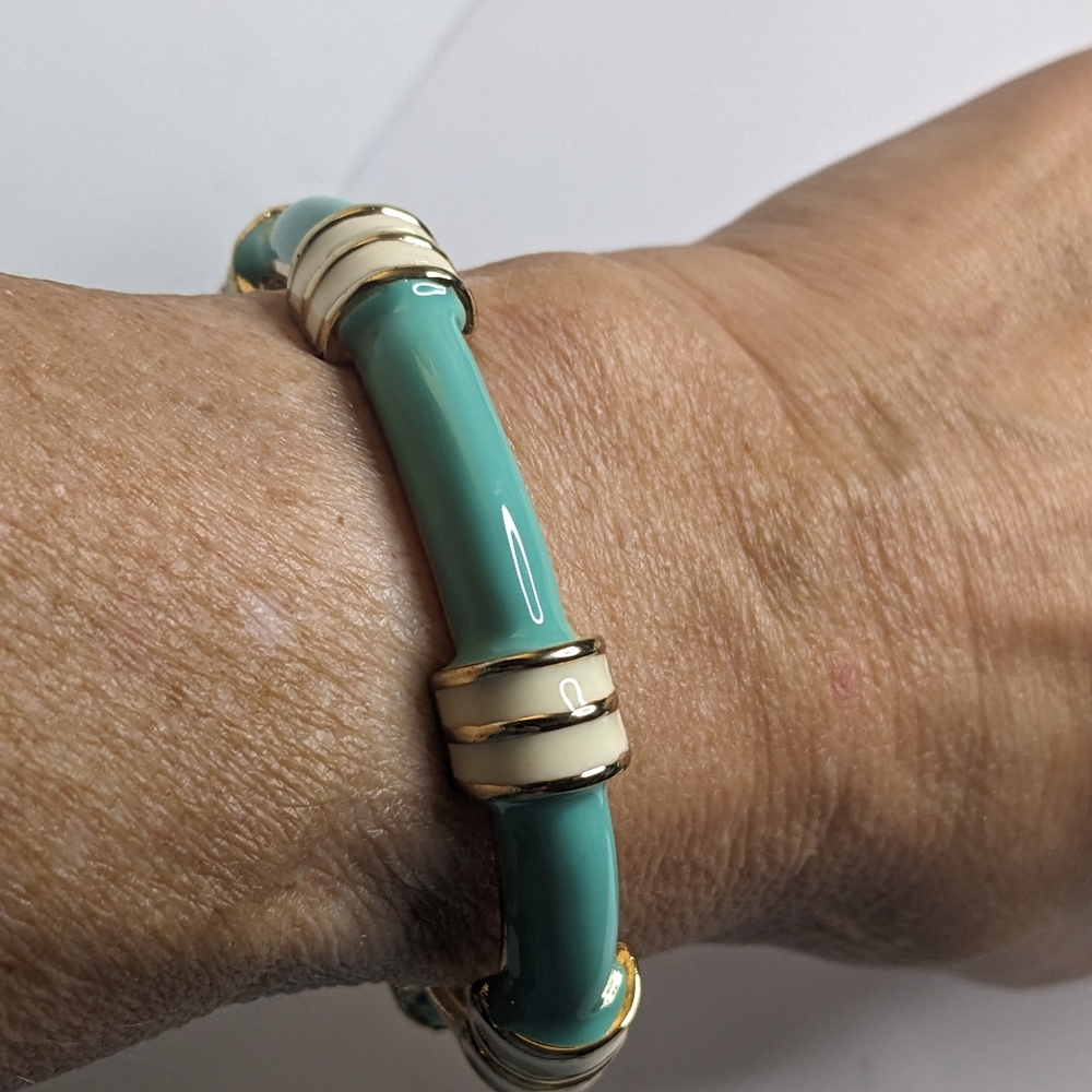 Fornash‎ Enamel Bamboo Bangle Bracelet – Teal & Gold - Picture 8 of 10